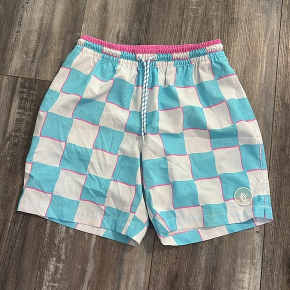 Chubbies "The Pawns" Swim Trunks Blue White Checkerboard size small - Picture 4 of 8